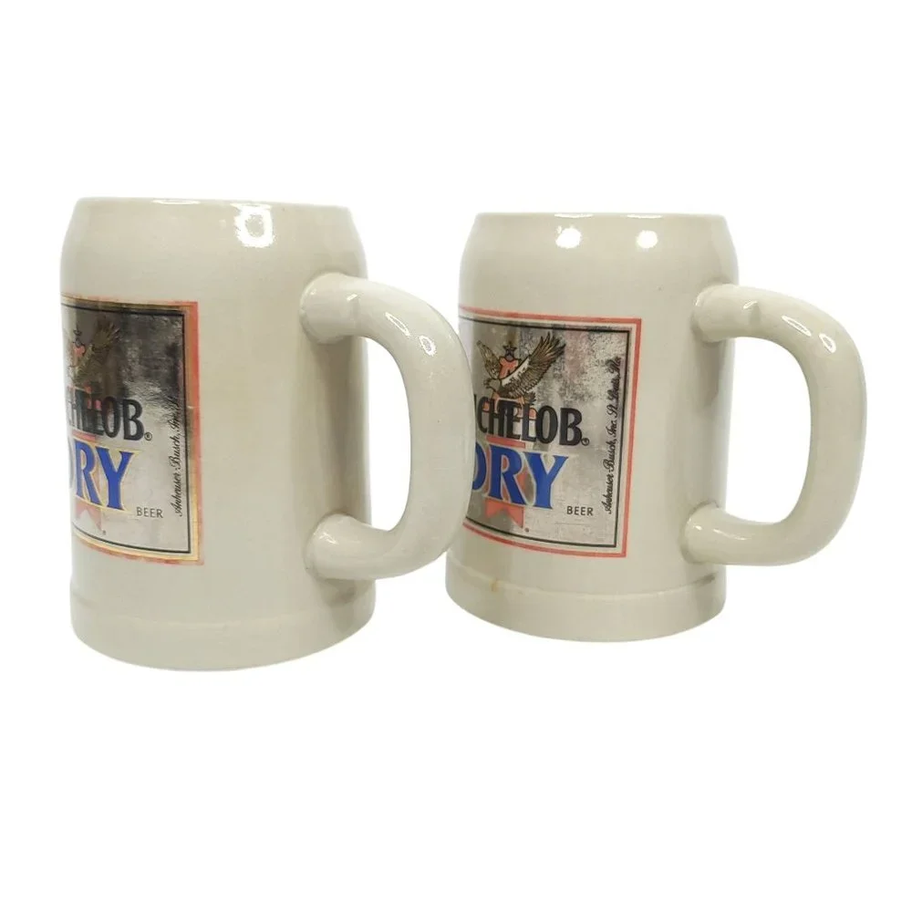 Michelob Dry Beer Mug Stein Glazed Ceramic Gray Lot Of 2 West Germany
